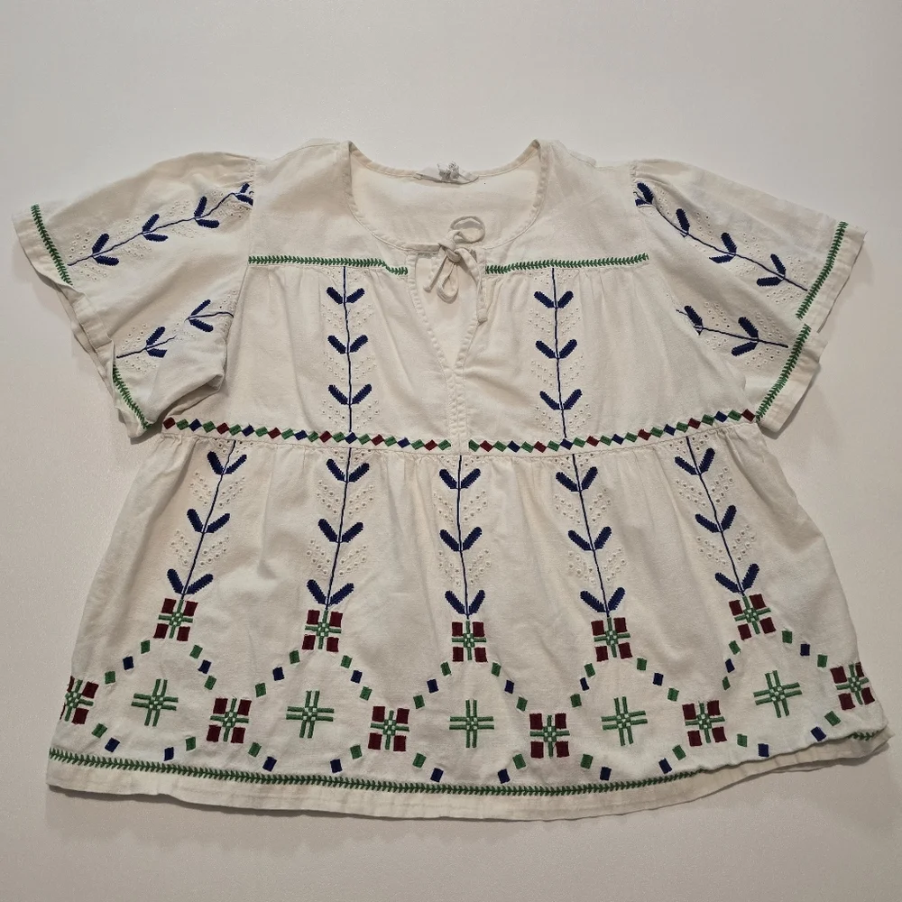 ba&sh Kimber Top Cotton Short sleeves Tie neck Pull on Size M - Picture 2 of 11